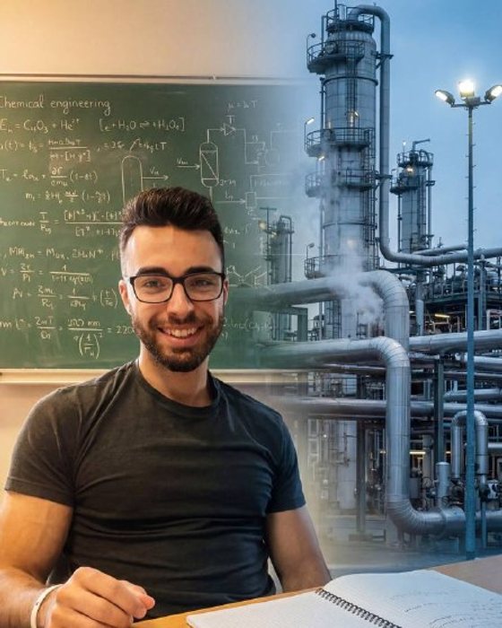 Moi pendant mes études de génie chimique, devant un tableau d’équations